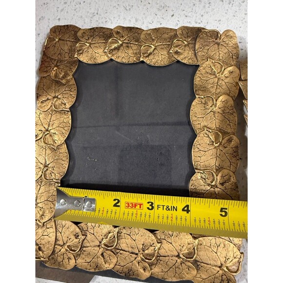 Celia Landman Gold Metal Leaf Photo Frames 5x7 4x6 Pair Thick Glass Quality Vtg - Picture 11 of 16